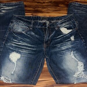 Black Men's Relaxed Distressed Blue Jeans
